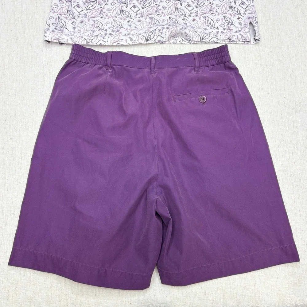 Fairway Outfitters Purple Leaf Print Polo Shirt and Pleated Shorts Golf Set 6 M